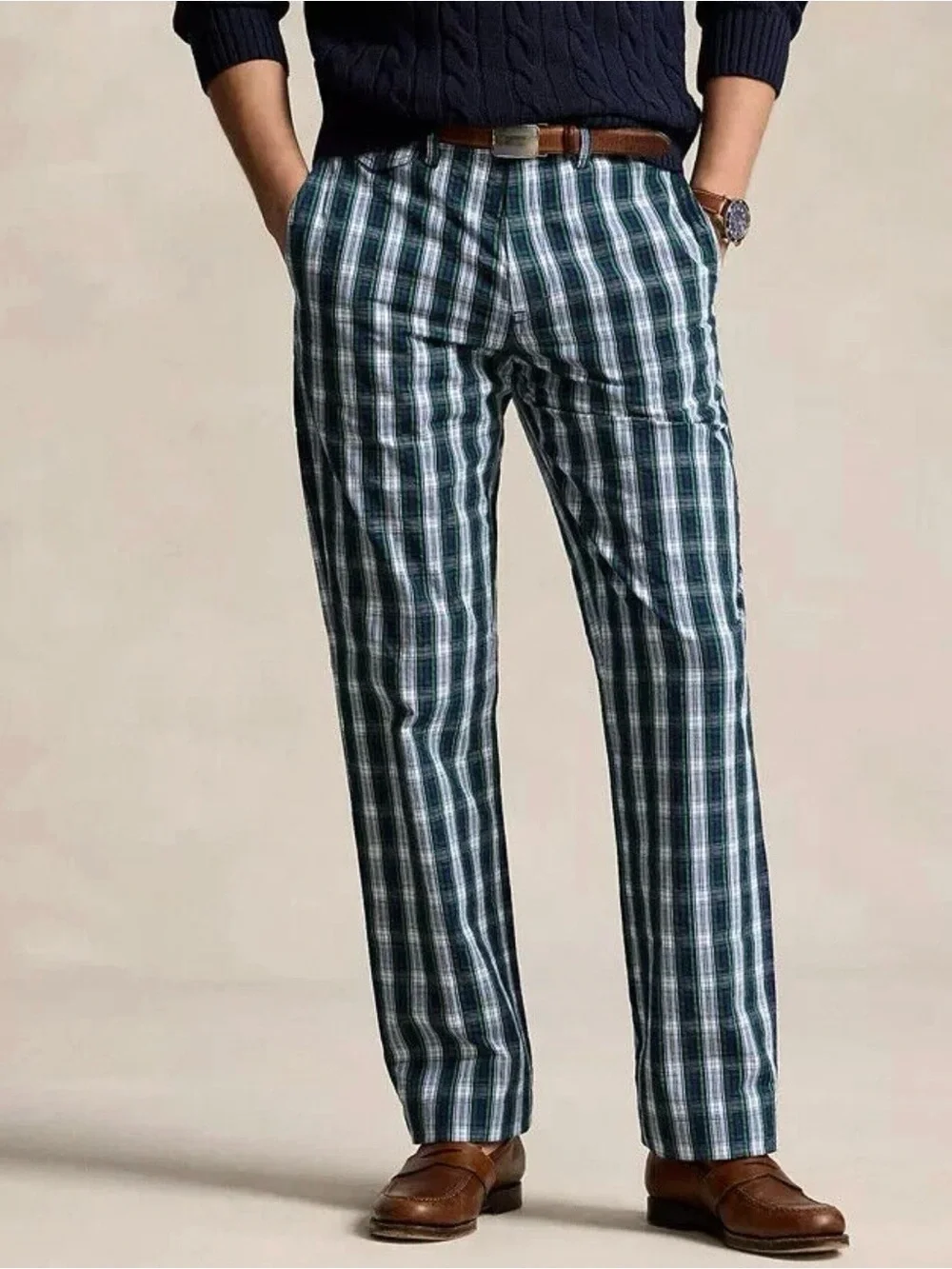 NWT Polo Ralph Lauren Tartan Plaid Classic Fit Seersucker Flat Front Pants